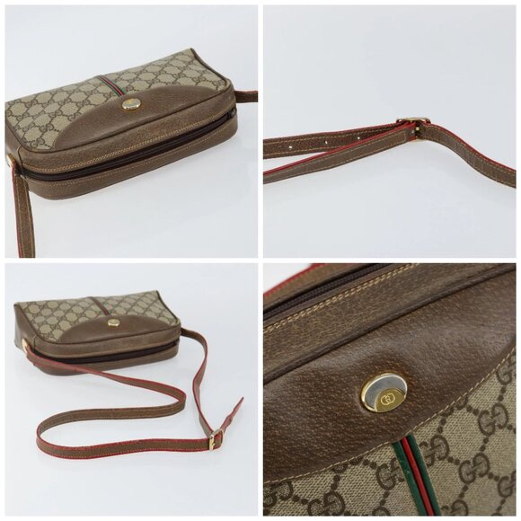 GUCCI GG Supreme Web Sherry Line Bag PVC Beige Gold 001 261 1086 Auth BA6005 - Picture 16 of 16